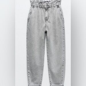 Zara Light Gray Paperbag Waist Jeans